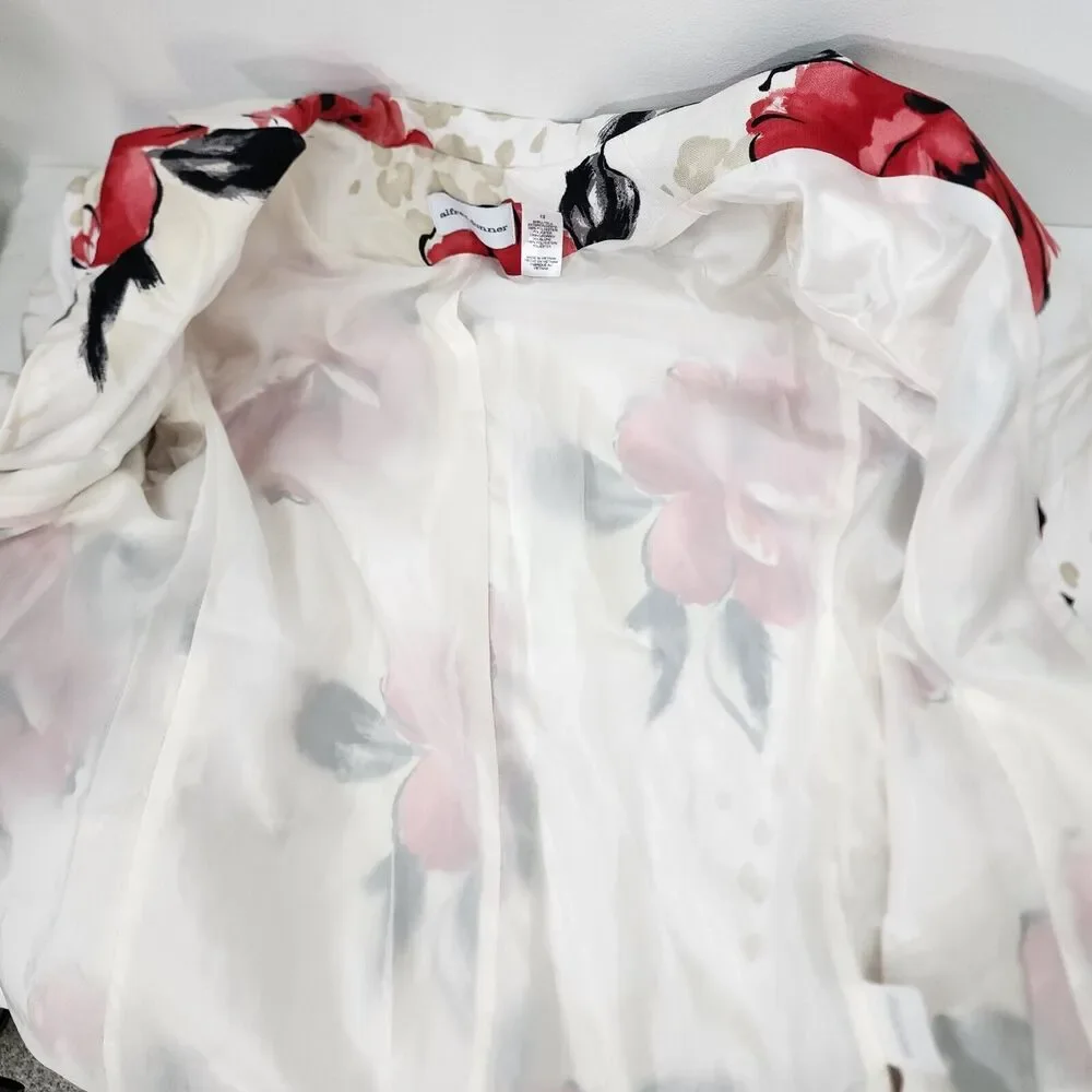 Alfred Dunner Women’s Blazer Size 12 3/4 Sleeve Floral Open Front Pockets Lined